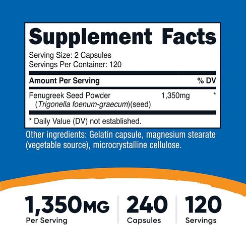 Nutricost Fenugreek Seed 1350mg, 240 Capsules (2 Bottles) - Gluten Free, Non-GMO, 675mg Per Capsule in Saudi Arabia