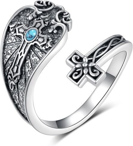 Feijiesi Western Turquoise Spoon Ring 925 Sterling Silver Vintage Thumb Ring Western Thumb Ring for Women Girls in Saudi Arabia