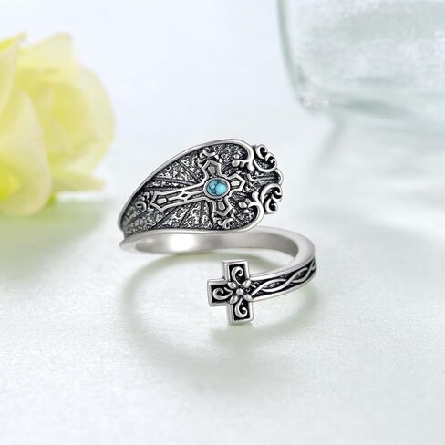 Feijiesi Western Turquoise Spoon Ring 925 Sterling Silver Vintage Thumb Ring Western Thumb Ring for Women Girls in Saudi Arabia