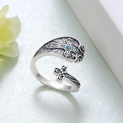 Feijiesi Western Turquoise Spoon Ring 925 Sterling Silver Vintage Thumb Ring Western Thumb Ring for Women Girls in Saudi Arabia