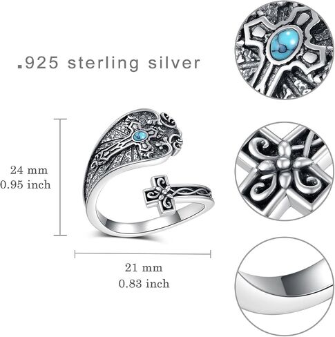 Feijiesi Western Turquoise Spoon Ring 925 Sterling Silver Vintage Thumb Ring Western Thumb Ring for Women Girls in Saudi Arabia