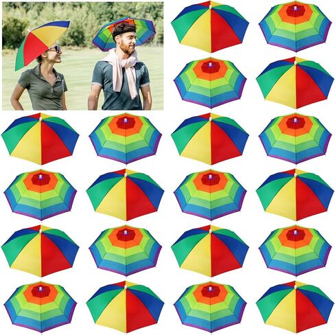Kacctyen 20 Pieces Rainbow Umbrella Hat for Adults Kids Colorful Waterproof Head Umbrella Cap with Elastic Band for Summer Beach Party Fishing Hiking Camping in Kuwait
