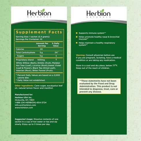 Herbion Naturals Respiratory Care Herbal Granules – 10 Ct for The Whole Family – Promotes Healthy Nasal Passages & Respiratory Function - Relieves Cold and Flu Symptoms – Supports Immune System in Saudi Arabia
