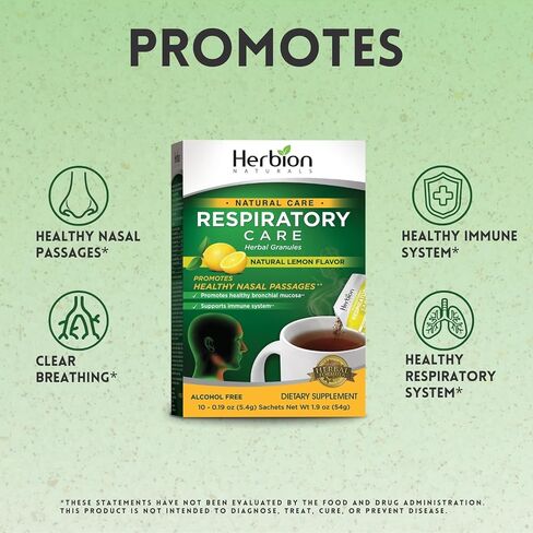 Herbion Naturals Respiratory Care Herbal Granules – 10 Ct for The Whole Family – Promotes Healthy Nasal Passages & Respiratory Function - Relieves Cold and Flu Symptoms – Supports Immune System in Saudi Arabia