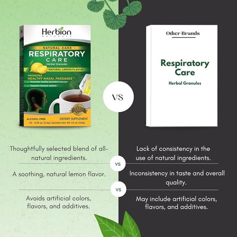 Herbion Naturals Respiratory Care Herbal Granules – 10 Ct for The Whole Family – Promotes Healthy Nasal Passages & Respiratory Function - Relieves Cold and Flu Symptoms – Supports Immune System in Saudi Arabia