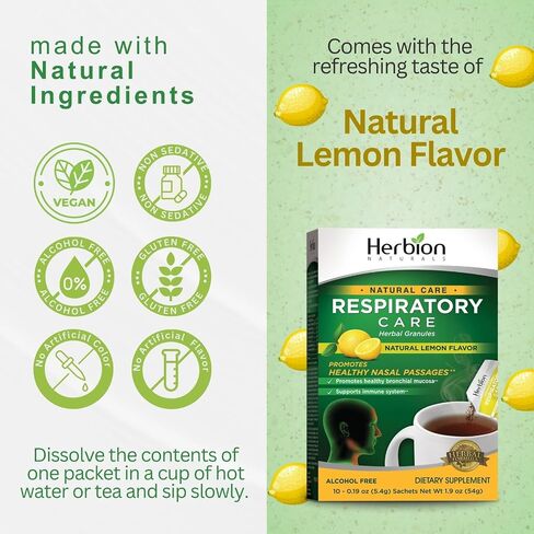 Herbion Naturals Respiratory Care Herbal Granules – 10 Ct for The Whole Family – Promotes Healthy Nasal Passages & Respiratory Function - Relieves Cold and Flu Symptoms – Supports Immune System in Saudi Arabia