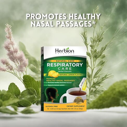 Herbion Naturals Respiratory Care Herbal Granules – 10 Ct for The Whole Family – Promotes Healthy Nasal Passages & Respiratory Function - Relieves Cold and Flu Symptoms – Supports Immune System in Saudi Arabia