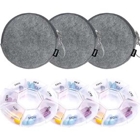 Pill Cases Travel Pill Organizer Portable Small Pill Box for Purse Cute Round Medicine Container for Pills Fish Oil Vitamine Supplements (Blue+Bag)