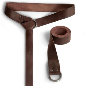 Hide & Play, Medieval Half Ring Belt Handmade from Full Grain Leather - Adjustable Viking Style Strap for Cosplay, Parties - Bourbon Brown