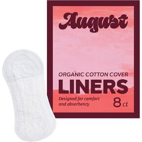 August Organic Liners, 100% Certified Organic Cotton, Compostable Wrappers, Toxin Free, Fragrance Free, Hypoallergenic, 32 Liners