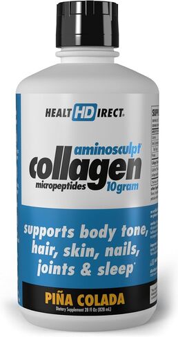Health Direct - AminoSculpt Liquid Collagen Micropeptides - 28 أونصة سائلة - 28 حصة - 10 جرام من الكولاجين السائل الطبي المتميز للنساء - موز الفراولة in Kuwait
