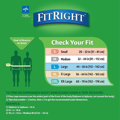 Medline FitRight OptiFit Extra Adult Briefs with Tabs, Moderate Absorbency, Medium, 32"-42", 4 packs of 20 (80 total) in Saudi Arabia