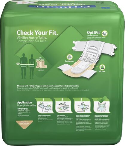Medline FitRight OptiFit Extra Adult Briefs with Tabs, Moderate Absorbency, Medium, 32"-42", 4 packs of 20 (80 total) in Saudi Arabia