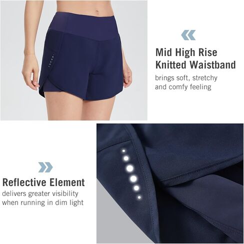 BALEAF Women's 2 in 1 Running Athletic Shorts with Liner Lightweight Quick-Dry Workout Active Yoga Shorts with Pockets in Kuwait