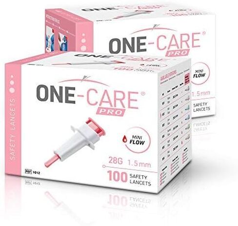 مشارط الأمان MediVena ONE-CARE PRO، زر الضغط العلوي المنشط، 21 جم × 1.8 مم، 100/bx، معقمة ولطيفة ومريحة لأخذ العينات in Kuwait