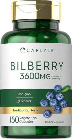 Carlyle Bilberry Extract Capsules | 3600mg | 200 Count | Vegetarian, Non-GMO, Gluten Free Fruit Supplement for Eye Health in Saudi Arabia