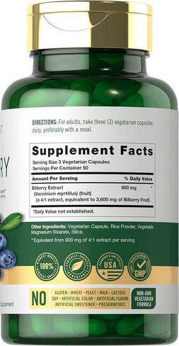 Carlyle Bilberry Extract Capsules | 3600mg | 200 Count | Vegetarian, Non-GMO, Gluten Free Fruit Supplement for Eye Health in Saudi Arabia