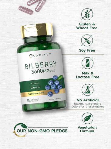 Carlyle Bilberry Extract Capsules | 3600mg | 200 Count | Vegetarian, Non-GMO, Gluten Free Fruit Supplement for Eye Health in Saudi Arabia