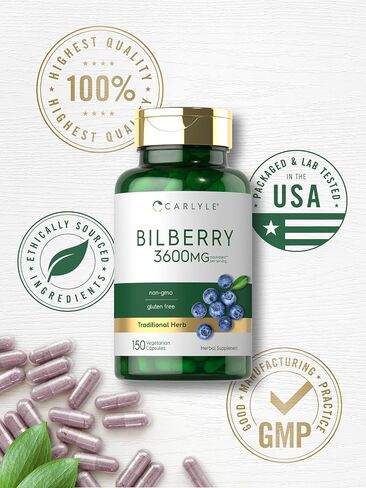 Carlyle Bilberry Extract Capsules | 3600mg | 200 Count | Vegetarian, Non-GMO, Gluten Free Fruit Supplement for Eye Health in Saudi Arabia