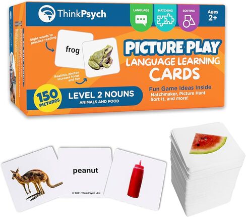 ThinkPsych First Nouns Picture Play Cards | Award Winning | 4 Fun Games & 150 Picture Cards for Speech Development | Autism and Speech Therapy Materials | Best Flash Cards for Toddlers and Homeschool in Saudi Arabia