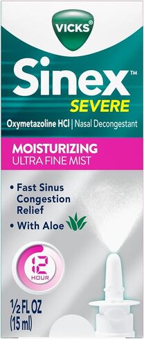 Vicks Sinex SEVERE، بخاخ للأنف مع VapoCOOL، رذاذ أنف فائق النعومة، مزيل لاحتقان الجيوب الأنفية للتخفيف السريع من احتقان البرد والحساسية، 0.5 أونصة سائلة (15 مل) in Saudi Arabia