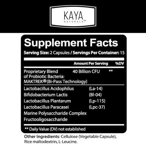 Kaya Naturals Probiotic 40 Billion CFU | Probiotics for Women, Probiotics for Men and Adults, Natural | Gut Health & Immune Support Supplement | Provides Digestive Support | 60 Vegetable Capsules in Saudi Arabia