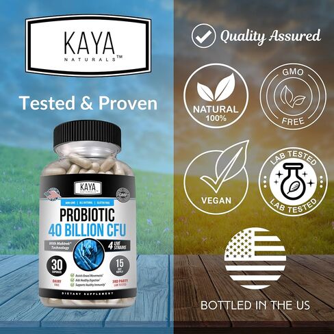 Kaya Naturals Probiotic 40 Billion CFU | Probiotics for Women, Probiotics for Men and Adults, Natural | Gut Health & Immune Support Supplement | Provides Digestive Support | 60 Vegetable Capsules in Saudi Arabia