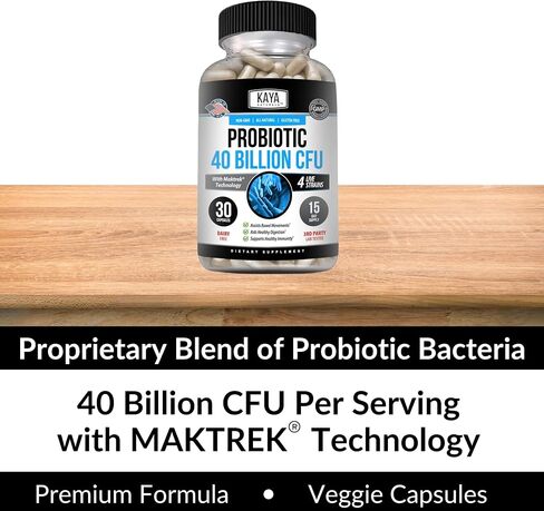 Kaya Naturals Probiotic 40 Billion CFU | Probiotics for Women, Probiotics for Men and Adults, Natural | Gut Health & Immune Support Supplement | Provides Digestive Support | 60 Vegetable Capsules in Saudi Arabia