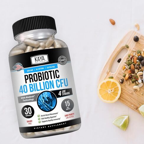 Kaya Naturals Probiotic 40 Billion CFU | Probiotics for Women, Probiotics for Men and Adults, Natural | Gut Health & Immune Support Supplement | Provides Digestive Support | 60 Vegetable Capsules in Saudi Arabia
