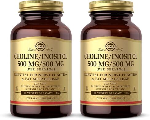 Solgar Choline/Inositol 500 mg/500 mg، 100 كبسولة نباتية - عبوة من 2 - استقلاب الطاقة وصحة الكبد ووظيفة الدماغ والأعصاب - غير معدلة وراثيًا، نباتي، خالي من الغلوتين، خالي من منتجات الألبان - 100 حصة إجمالية in Saudi Arabia