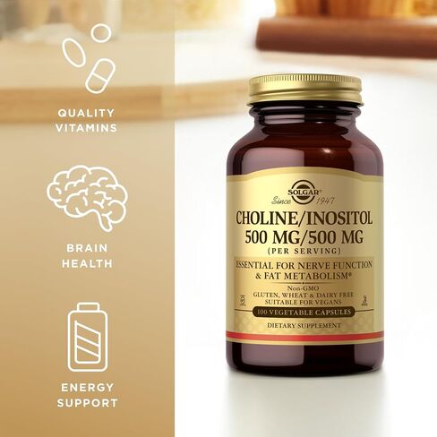 Solgar Choline/Inositol 500 mg/500 mg، 100 كبسولة نباتية - عبوة من 2 - استقلاب الطاقة وصحة الكبد ووظيفة الدماغ والأعصاب - غير معدلة وراثيًا، نباتي، خالي من الغلوتين، خالي من منتجات الألبان - 100 حصة إجمالية in Saudi Arabia