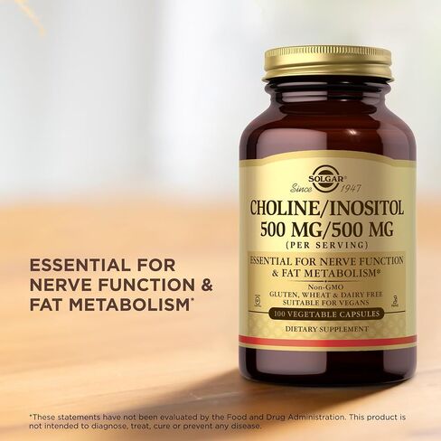 Solgar Choline/Inositol 500 mg/500 mg، 100 كبسولة نباتية - عبوة من 2 - استقلاب الطاقة وصحة الكبد ووظيفة الدماغ والأعصاب - غير معدلة وراثيًا، نباتي، خالي من الغلوتين، خالي من منتجات الألبان - 100 حصة إجمالية in Saudi Arabia