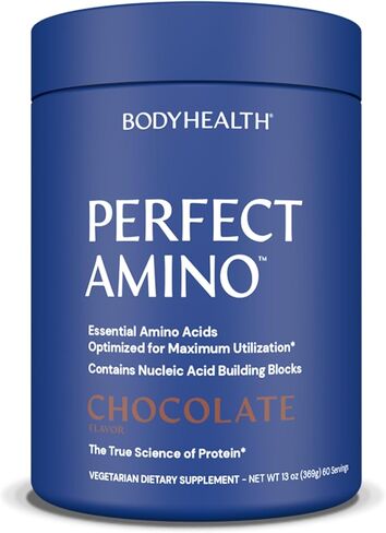 BodyHealth PerfectAmino Powder Lemon Lime (60 حصة) أفضل مشروب للتعافي قبل/بعد التمرين، 8 أحماض أمينية أساسية مكملة للطاقة مع 50% BCAAs، 100% عضوي، 99% استخدام in Kuwait