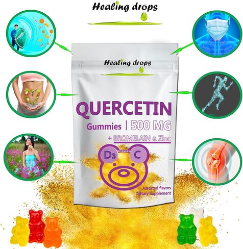 Quercetin with Bromelain Gummies - Vitamin C + Zinc + Vitamin D3 - Quercetin 500mg Gummies for Kids and Adults (2 Packs) in Saudi Arabia