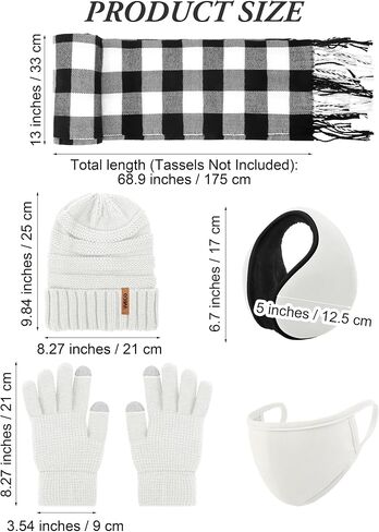 Aneco Winter Warm Sets Buffalo Plaid Scarf Knitted Beanie Hat Gloves Earloop Warm Cover for Men and Women in Saudi Arabia