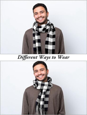 Aneco Winter Warm Sets Buffalo Plaid Scarf Knitted Beanie Hat Gloves Earloop Warm Cover for Men and Women in Saudi Arabia