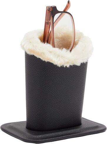 2 Pack Faux Leather Eyeglass Holder Stand with Plush Lining for Desk, Nightstand, Gray and Champagne (4.5 x 5 In) in Saudi Arabia