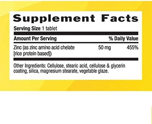 Country Life Zinc 50mg، خلات الأحماض الأمينية، 100 قرص، معتمد خالي من الغلوتين، نباتي معتمد، تم التحقق من عدم وجود كائنات معدلة وراثيًا in Saudi Arabia
