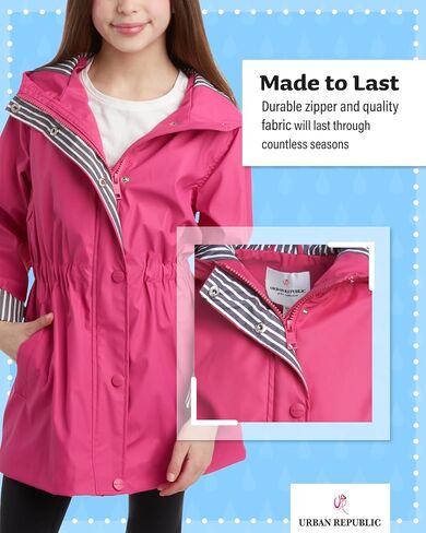 معطف واق من المطر للفتيات من URBAN REPUBLIC - سترة مطر مقاومة للماء ومضادة للرياح (7-16) in Kuwait