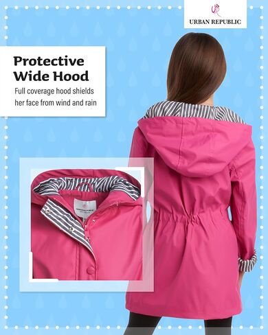 معطف واق من المطر للفتيات من URBAN REPUBLIC - سترة مطر مقاومة للماء ومضادة للرياح (7-16) in Kuwait