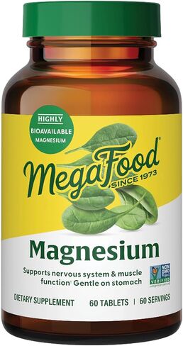 MegaFood Magnesium - Supports Heart & Nervous System - Magnesium Supplement with Fermented Magnesium bisglycinate - Vegan, Gluten-Free, Non-GMO, and Kosher - Made Without 9 Food Allergens - 90 Tabs in Saudi Arabia