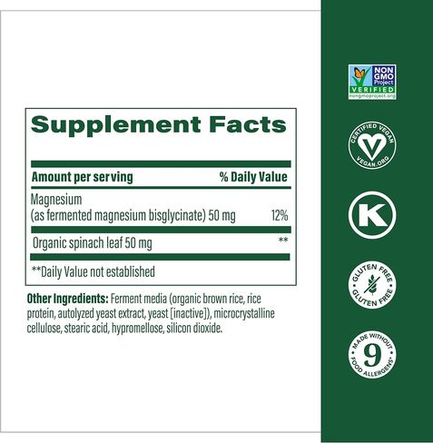 MegaFood Magnesium - Supports Heart & Nervous System - Magnesium Supplement with Fermented Magnesium bisglycinate - Vegan, Gluten-Free, Non-GMO, and Kosher - Made Without 9 Food Allergens - 90 Tabs in Saudi Arabia