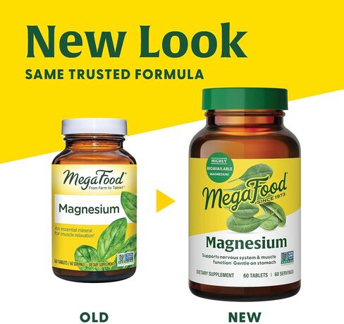 MegaFood Magnesium - Supports Heart & Nervous System - Magnesium Supplement with Fermented Magnesium bisglycinate - Vegan, Gluten-Free, Non-GMO, and Kosher - Made Without 9 Food Allergens - 90 Tabs in Saudi Arabia