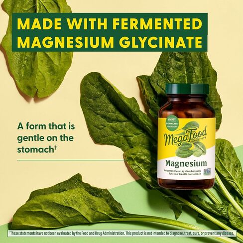 MegaFood Magnesium - Supports Heart & Nervous System - Magnesium Supplement with Fermented Magnesium bisglycinate - Vegan, Gluten-Free, Non-GMO, and Kosher - Made Without 9 Food Allergens - 90 Tabs in Saudi Arabia
