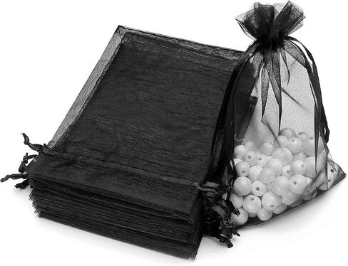 Akstore 100PCS 4x6inch (10x15cm) Drawstring Organza Jewelry Favor Pouches Wedding Party Festival Gift Bags Candy Bags (Black) in Kuwait