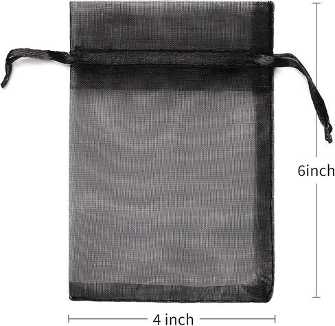 Akstore 100PCS 4x6inch (10x15cm) Drawstring Organza Jewelry Favor Pouches Wedding Party Festival Gift Bags Candy Bags (Black) in Kuwait