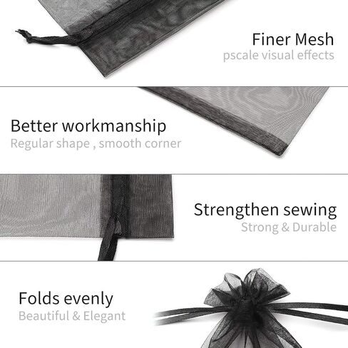 Akstore 100PCS 4x6inch (10x15cm) Drawstring Organza Jewelry Favor Pouches Wedding Party Festival Gift Bags Candy Bags (Black) in Kuwait