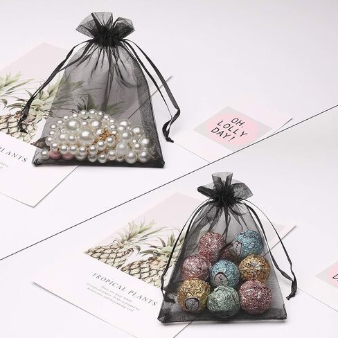 Akstore 100PCS 4x6inch (10x15cm) Drawstring Organza Jewelry Favor Pouches Wedding Party Festival Gift Bags Candy Bags (Black) in Kuwait
