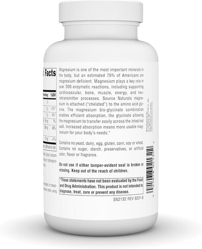 Source Naturals مغنيسيوم بيس جليسينات - يدعم صحة القلب والأوعية الدموية والعضلات - 120 قرصًا in Saudi Arabia