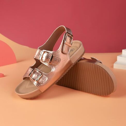 Girls Boys Sandal Adjustable Double Buckle Casual Flat Open Toe Lightweight Summer Shoes Hook Loop Sandal for Toddler Little Big Kid in Kuwait